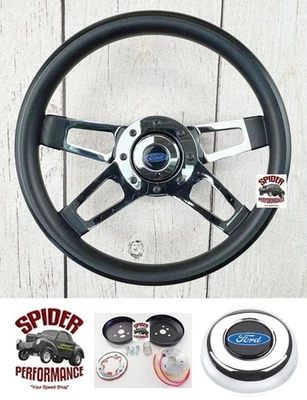 Volante pickup Bronco II Ranger 1985-88 azul ovalado 13 1/2" cromo 4 radios Foto 1 de 4