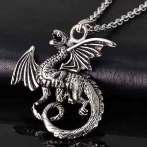 Edelstahl Herren Kette Halskette mit 3D Anhänger Fliegender Drache Dragon Neu - Bild 1 von 5