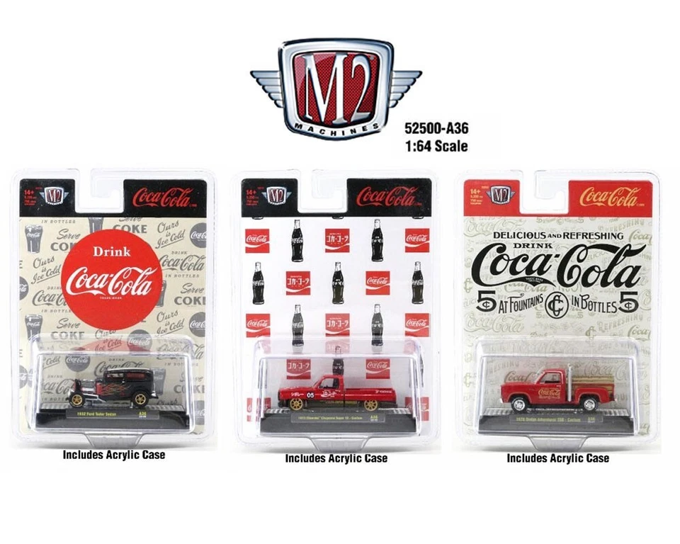 COCA-COLA" 3 PC SET RELEASE 36 1/64 DIECAST MODEL CARS M2 MACHINES 52500-A36 - Image 1 of 1