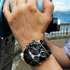 Oulm 9315 Men's Watches Leather Strap Wristwatch Sports Quartz Three Time Zones