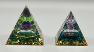 2x Amethyst Orgonit Pyramide mit Obsidian Chakra Orgon Stein Energie #KA188 - Bild 1 von 14