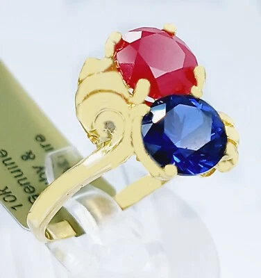 GENUINE 1.86 Cts RUBY  & TANZANITE RING 10k SOLID YELLOW GOLD - Free Appraisal - Image 1 of 4