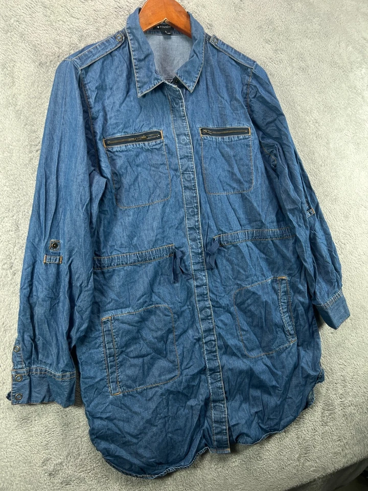 Mini Camisa Vestido I Heart Ronson Para Mujer Grande Azul Imitación Denim Manga Larga Algodón Foto 1 de 4