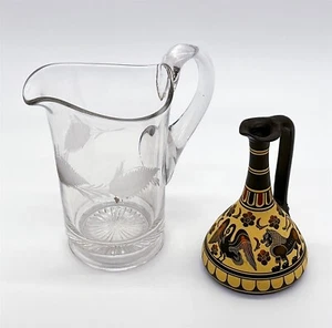 ThriftCHI ~ Repro Corinthian 'Inochol' Art Vase + Etched Glass Mini Pitcher - Bild 1 von 7