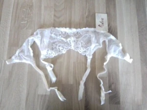 WHITE AVA SUSPENDER BELT 4 STRAP LACE DETAIL LINGERIE MEDIUM SIZE 10 12 M SATIN - Picture 1 of 19