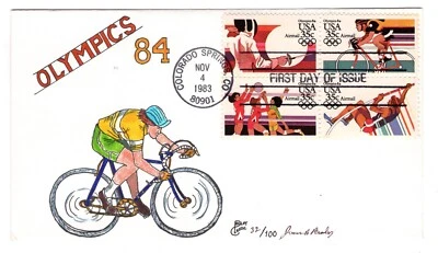 C109-112 Olympics 35c Airmail 1983 FDC - Paslay Hand-Painted - Image 1 of 2