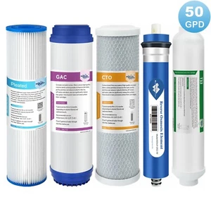 5 Stage 50 GPD RO Under Sink Reverse Osmosis System Washable Water Filter 5-Pack - Picture 1 of 10