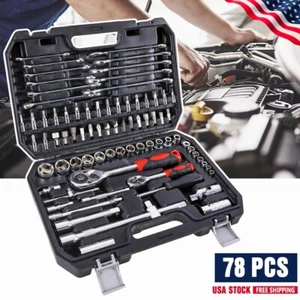 78 PCS Hand Tool Sets Car Repair Tool Kit Set Box for Home Socket Wrench Set 1/4 - Picture 1 of 6