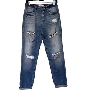 Cello Distressed Boyfriend Women's High Rise Jeans Medium Wash 5 Pocket Size 7 - Picture 1 of 8