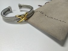 David Yurman sterling silver 14k Gold X Crossover Double Cable Cuff Bracelet New