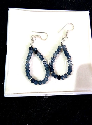 Blue Natural Jade Earring Round Silver Earring Gemstone Earring Handmade Earring - Image 1 of 4