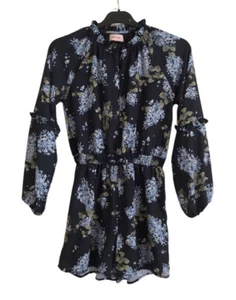 REVIEW Girls Navy Floral Frilled Lined Playsuit. Size 10-12. GUC - Picture 1 of 9