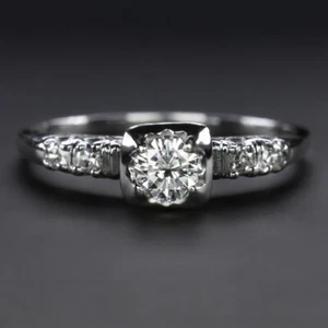 VINTAGE DIAMOND ENGAGEMENT RING E-F VS1 1/3ct 18k WHITE GOLD NATURAL ROUND CUT - Picture 1 of 1