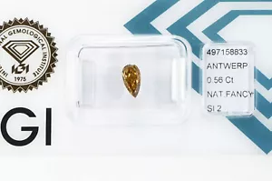 Birnenform Diamant ausgefallen gelblich braun Farbe 0,56 Karat SI2 IGI Zertifikat - Bild 1 von 5