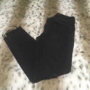 Zara Z1975 Black Skinny Mid Rise Stretch Frayed Cropped Hem Jeans Size 02 - Picture 1 of 4
