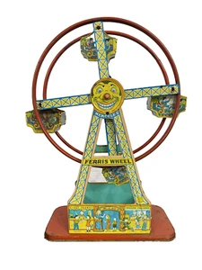 VINTAGE J CHEIN HERCULES FERRIS WHEEL WIND UP TIN TOY 1930's - Picture 1 of 11