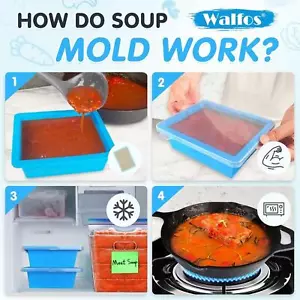 2 Cup Silicone Freezing Tray With Lid Easy Meal Prep Container 4 Pack Blue New - Picture 1 of 7