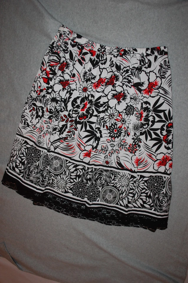 女式裙子黑色白色红色花卉纹理镂空蕾丝饰边 Elas 腰部 M 8-10 — 第 1/1 张图片