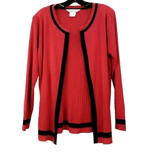 Exclusivamente Cárdigan Abierto Misook Suéter Mujer Talla S Rojo Negro Mangas Largas - Imagen 1 de 6