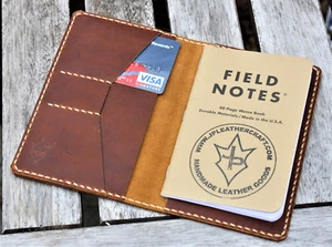 Handmade Cover Wallet Field Notes Card Thoroughbred Leather Sunset Oil Tan Cream - Picture 1 of 4