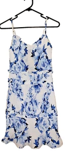 Dotti Womens White & Blue Floral Strappy Ruffle Shirring Bodycon Dress Size 6 - Picture 1 of 8