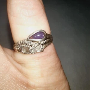 07K14 JOLIE STYLE ANCIENNE BAGUE EN ARGENT MASSIF AMETHYSTE 925 TAILLE 53 - Picture 1 of 7