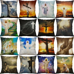 18" God Cross Jesus pillow case Cotton Linen Cushion Cover Sofa Home Decor - Picture 1 of 20