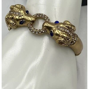 J. Bracciale doppio ariete cristallo pavè oro firmato Crew cerniera bracciale occhi azzurri - Foto 1 di 16