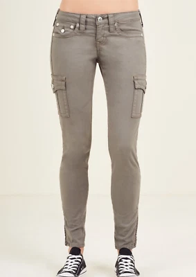 Pantalones cargo ajustados True Religion para mujer talla 26 bolsillos oliva oscuro dobladillo con cremallera Foto 1 de 4