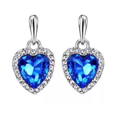 Made With Swarovski Crystals The Mycah Blue Heart Earrings $89 S11 - Image 1 of 4