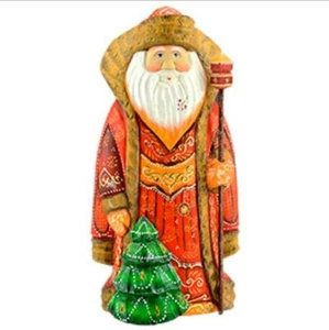 Estatuilla de árbol de Navidad de Papá Noel de madera rusa Santa Ded Moroz oro rojo NUEVO - Imagen 1 de 24