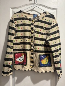 Onque Casuals Chicken Sweater Artsy Farmhouse Chicken Buttons Size S - Picture 1 of 14