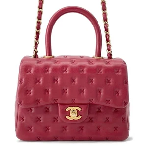 CHANEL Coco Handle 2WAY Handbag Size Small Lambskin Red A98724 - Picture 1 of 15