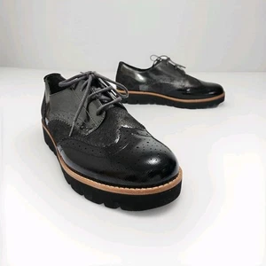 Gabor Oxford Brogue Flats Optifit Womens US 7.5 UK 5 Black Patent Leather 72.568 - Picture 1 of 24