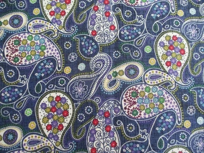 2 yards  and 1/2 uncut fabric cotton , country  blue paisley with tiny floral - Image 1 of 3