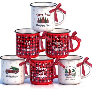 6 Piezas Mini Tazas de Café de Navidad con Cinta a Cuadros Rojo Negro Cuadros Árbol de Navidad... - Imagen 1 de 7
