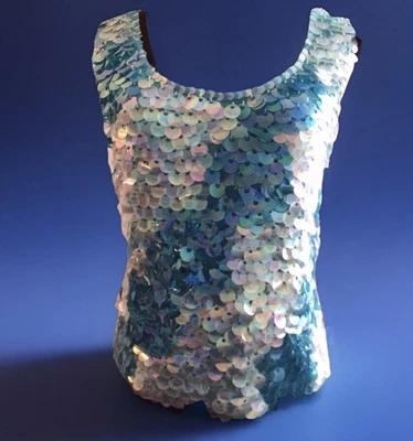 Vtg 60’s  Maison Mendessolle Sz Lg Sequined Top w/Blue Paillettes Hong Kong EVC - Image 1 of 4