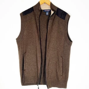 Gilet maglione Roundtree & Yorke Heather marrone cotone leggero zip intera  - Foto 1 di 12