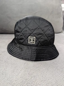 Chanel CC Logo Quilted Black Nylon Fedora Bucket Bob Hat Cap Warm Windproof M L - Picture 1 of 17