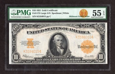 1922 $10 Gold Certified Fr. 1173 Large Serial Number - PMG 55 EPQ - Image 1 of 2