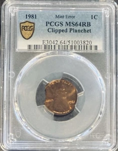 1981-P Lincoln Cent PCGS MS64BN Clipped Planchet Mint Error Coin - Picture 1 of 4