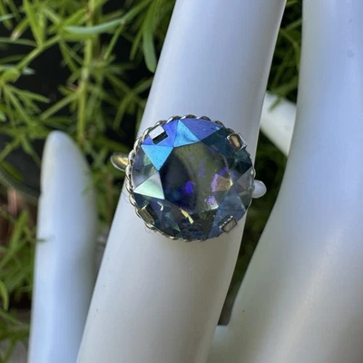 Anillo de vidrio artístico azul claro vintage para mujer talla 4,5 tono plata hecho en Austria Foto 1 de 4