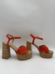 Gianvito Rossi Red Suede & Cork Open Toe Ankle Strap Platform Sandals Women 38 - Picture 1 of 5