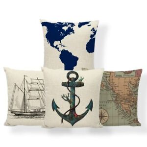 Luxury Marine Nautical Cushion Anchor World Sailing Rudder Letter Print Pillow