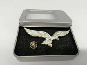 German Luftwaffe Eagle Brooch With Iron Custom Small Badge + Storage Box Silver - Picture 1 of 7