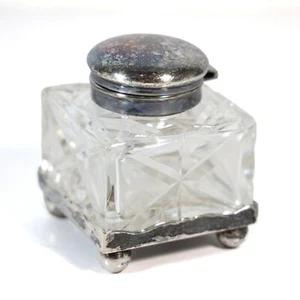 Antikes Kristallglas Tintenfass mit versilbertem Boden und Deckel - Bild 1 von 6