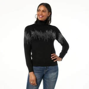 Jaclyn Smith Rhinestone Turtleneck Sweater Size XL Pullover Black Beauty Staple - Picture 1 of 6