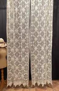 Antiche Coppia Tende Filet A Mano Perfetto Stato Cm280x100 Ogni Pannello - Foto 1 di 5