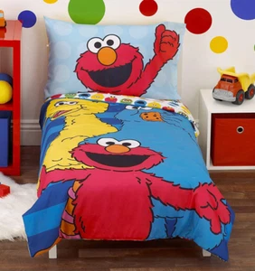 Sesame Street Toddler Cot Bed Comforter Sheet 4 Pc Set Boys - Picture 1 of 8