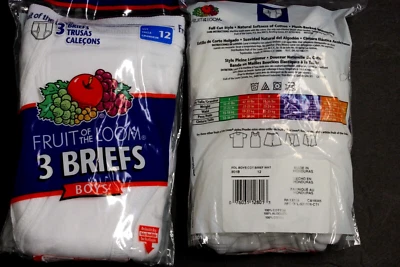 12 (4x3)Fruit of the Loom Boy's Cotton Ribbed Brief Underwear SZ 12 waist 25-26" - Image 1 of 4